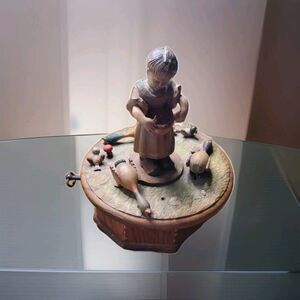 Thorens Movement "Never On Sunday" Swiss Music Box Wood Figurine Scene